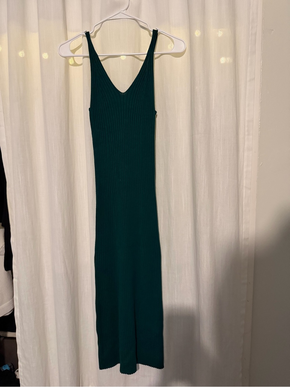 Women’s Ribbed V-Neck Knit Dress - Dark Teal